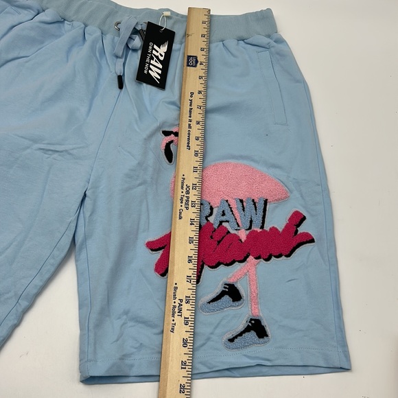 NWT RAW OWN THE NOW MENS GRAPHIC PATCH BLUE PINK MENS 2 POCKET SOFT TOUCH SHORTS - Picture 6 of 8